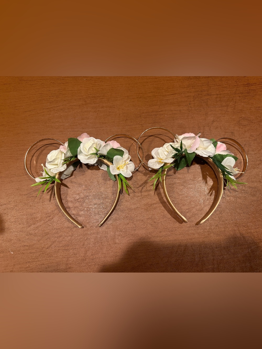 Two Floral Gold Disney Minnie Mouse Ear Headbands